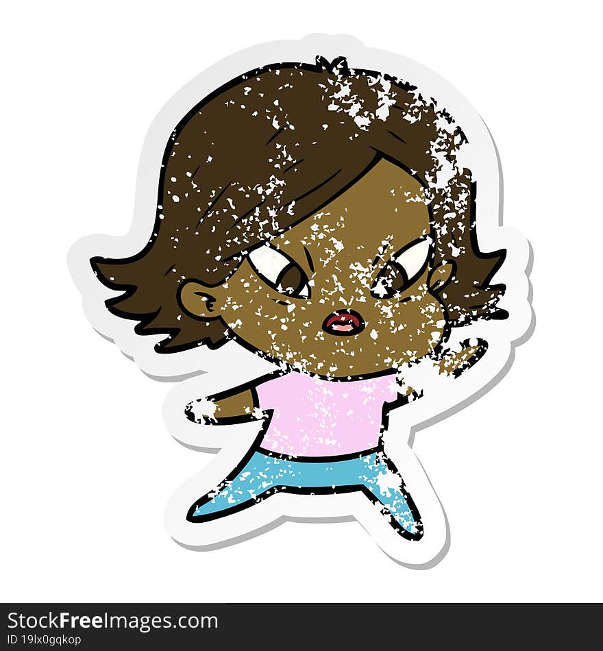 distressed sticker of a cartoon stressed woman