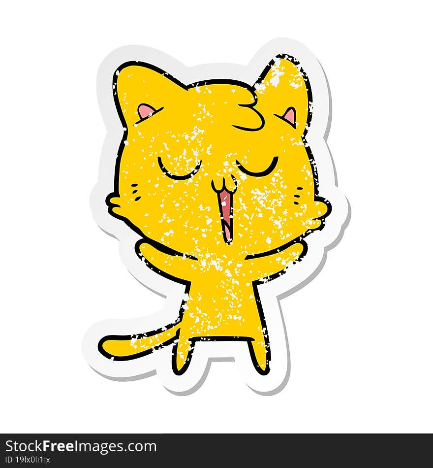 distressed sticker of a cartoon cat singing