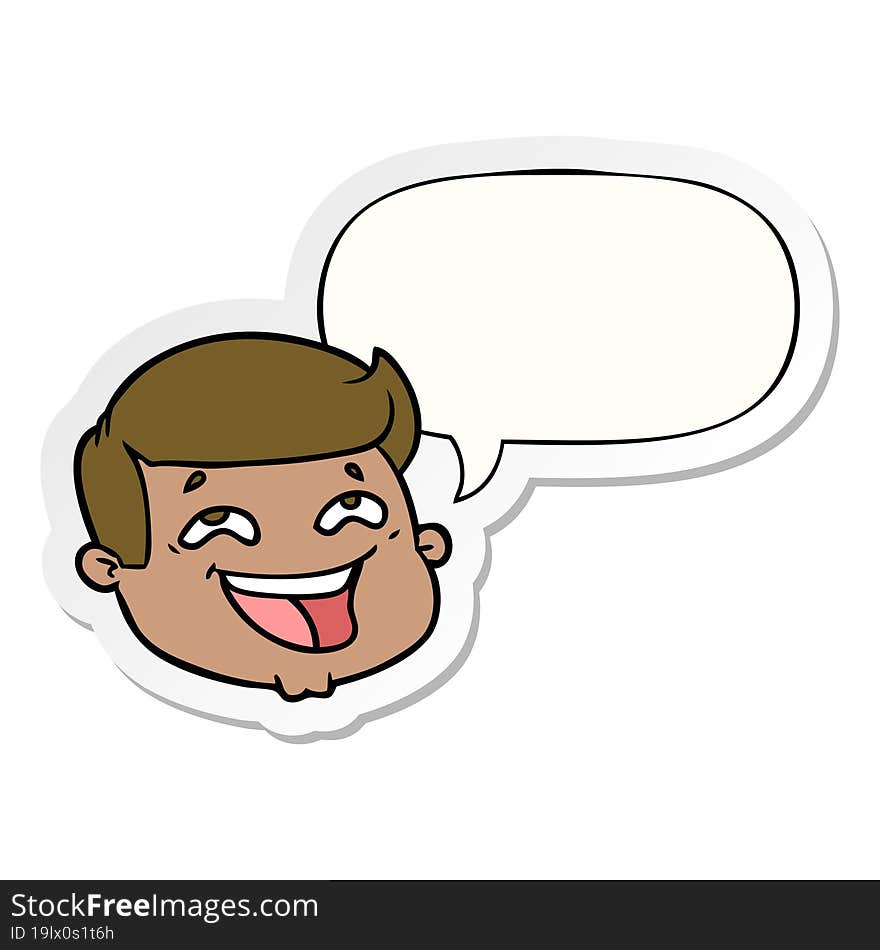 Happy Cartoon Male Face And Speech Bubble Sticker