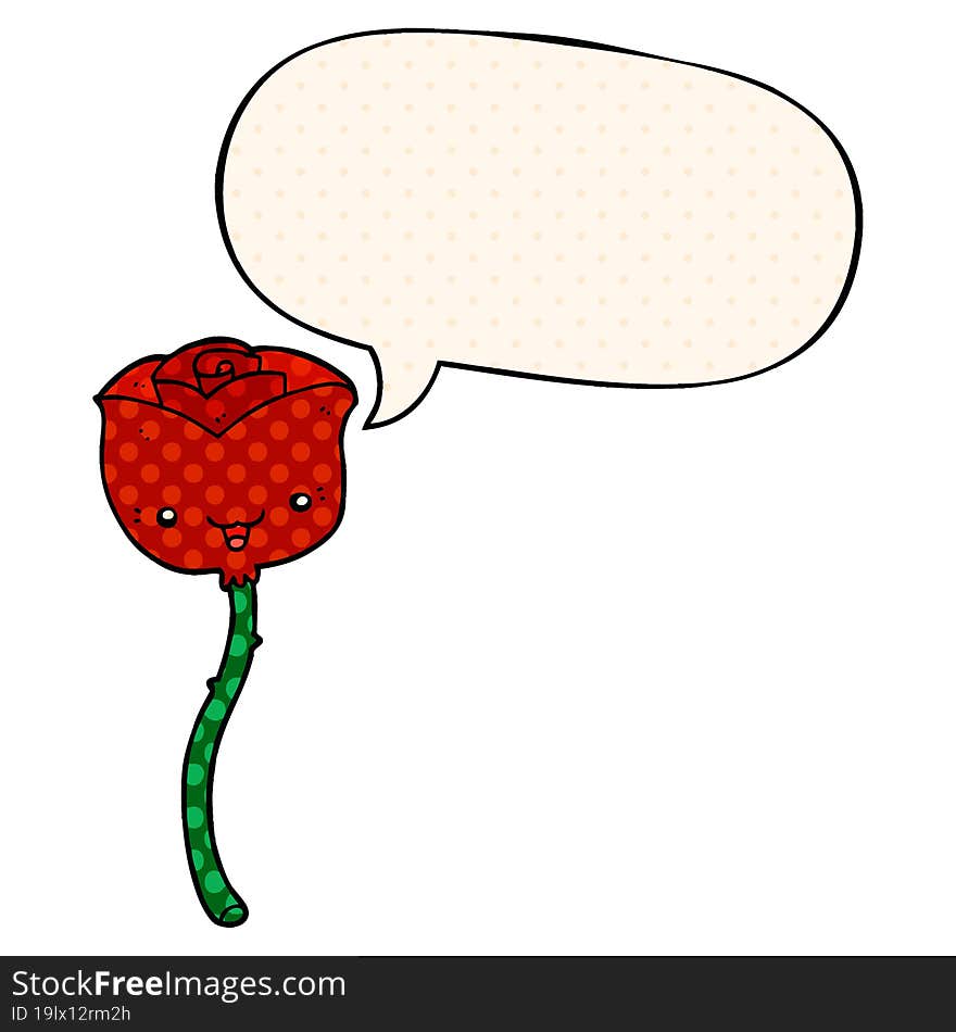 cartoon flower and speech bubble in comic book style