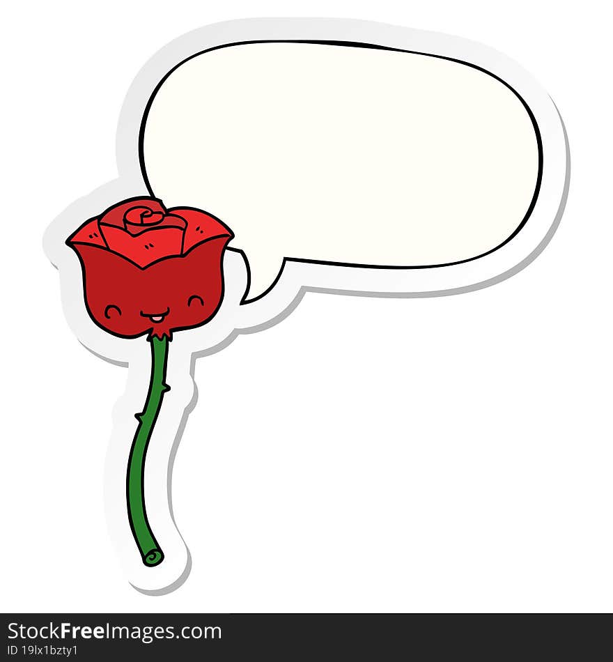 cartoon rose and speech bubble sticker