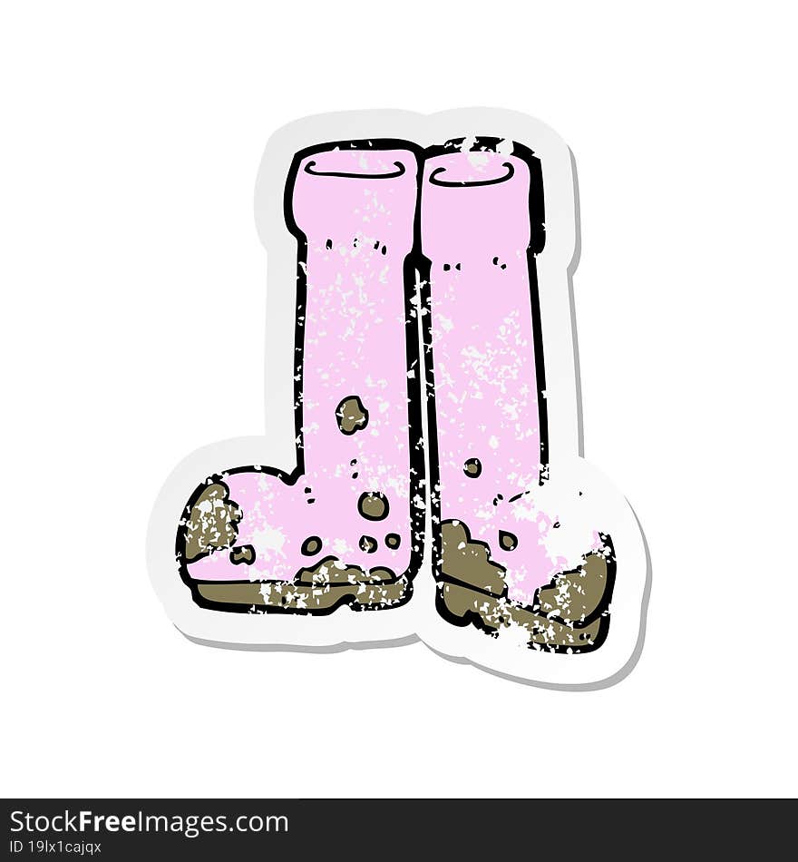 retro distressed sticker of a cartoon muddy boots