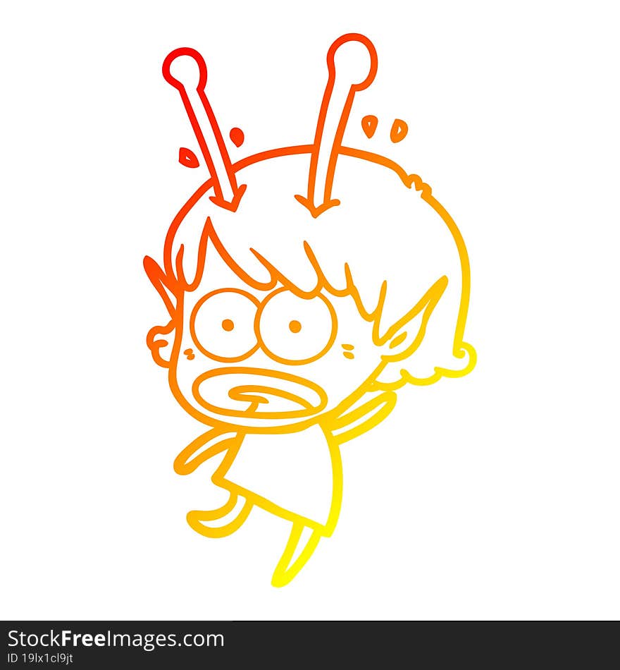 warm gradient line drawing cartoon shocked alien girl