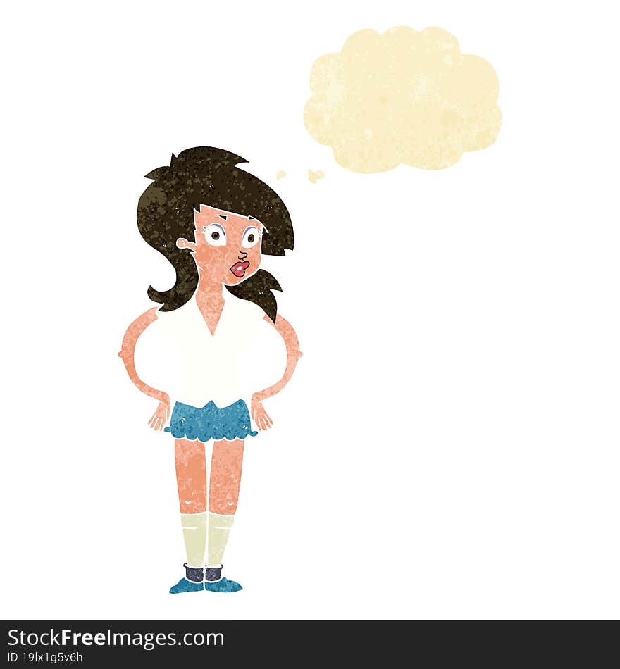 cartoon pretty woman with thought bubble