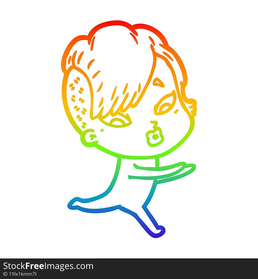 Rainbow Gradient Line Drawing Cartoon Surprised Girl