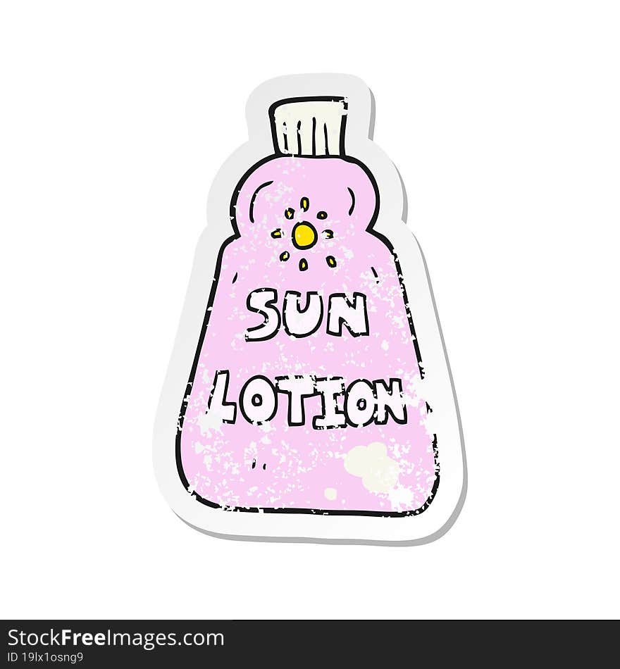 retro distressed sticker of a cartoon sun lotion