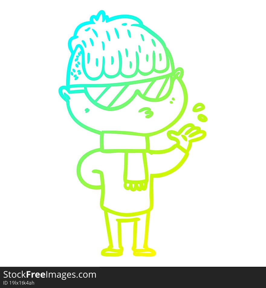 cold gradient line drawing cartoon boy wearing sunglasses