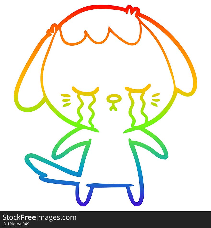 Rainbow Gradient Line Drawing Cartoon Crying Dog