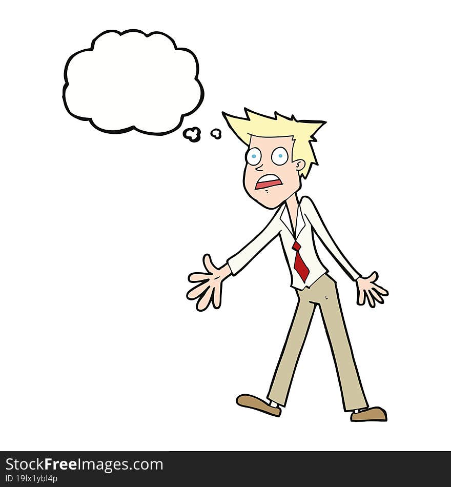 cartoon stressed man with thought bubble