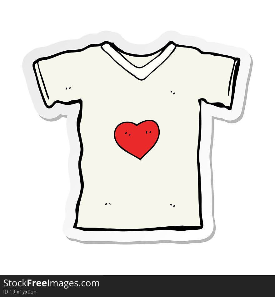 Sticker Of A Cartoon T Shirt With Love Heart