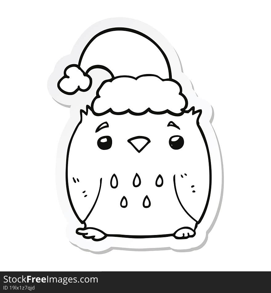 sticker of a cute cartoon owl wearing christmas hat