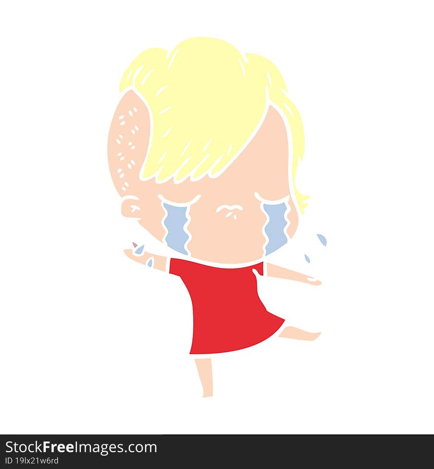 flat color style cartoon crying girl