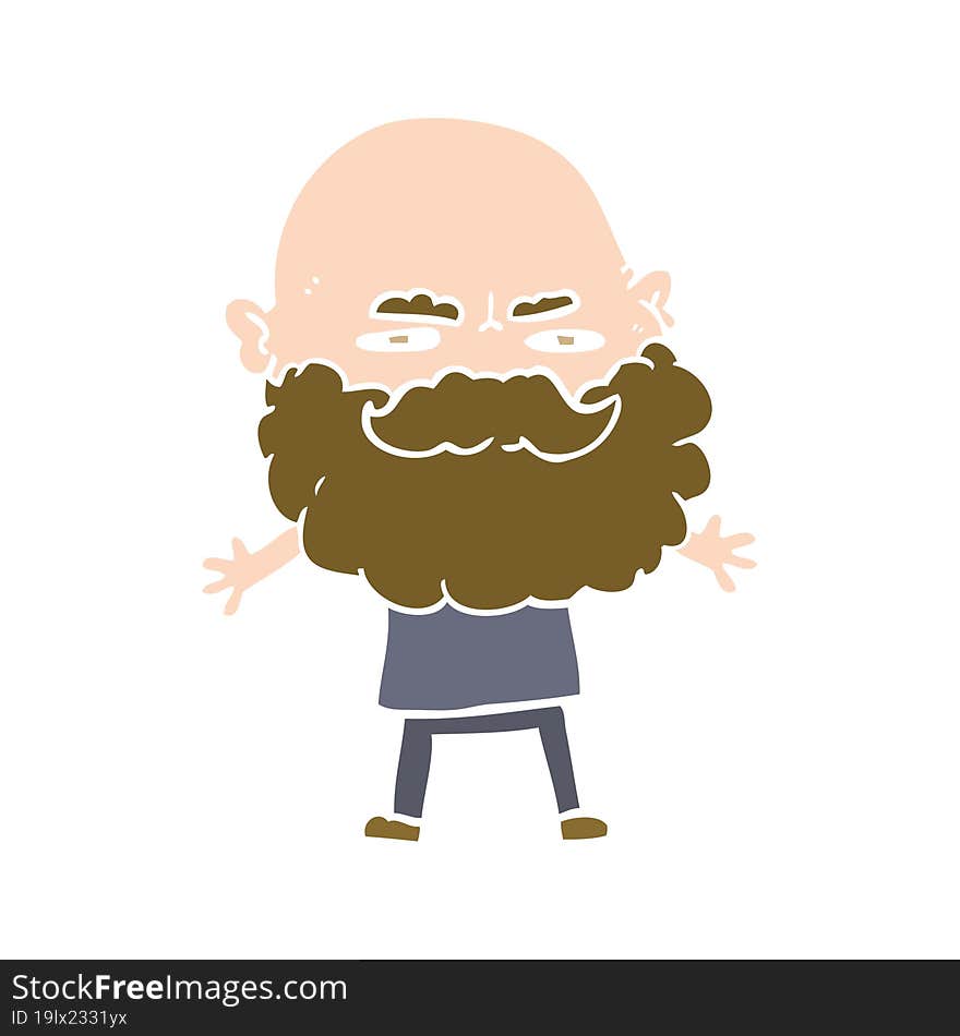 Flat Color Style Cartoon Man With Beard Frowning