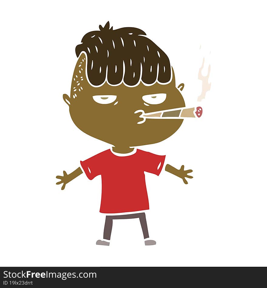 Flat Color Style Cartoon Man Smoking