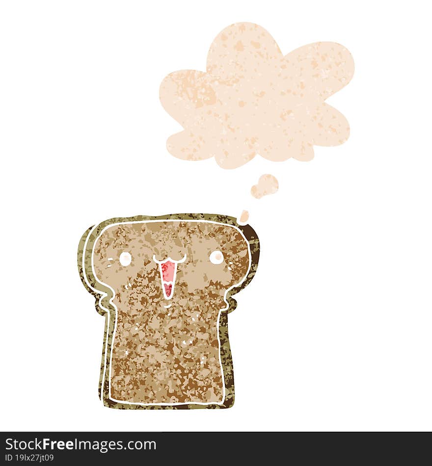 cute cartoon toast and thought bubble in retro textured style