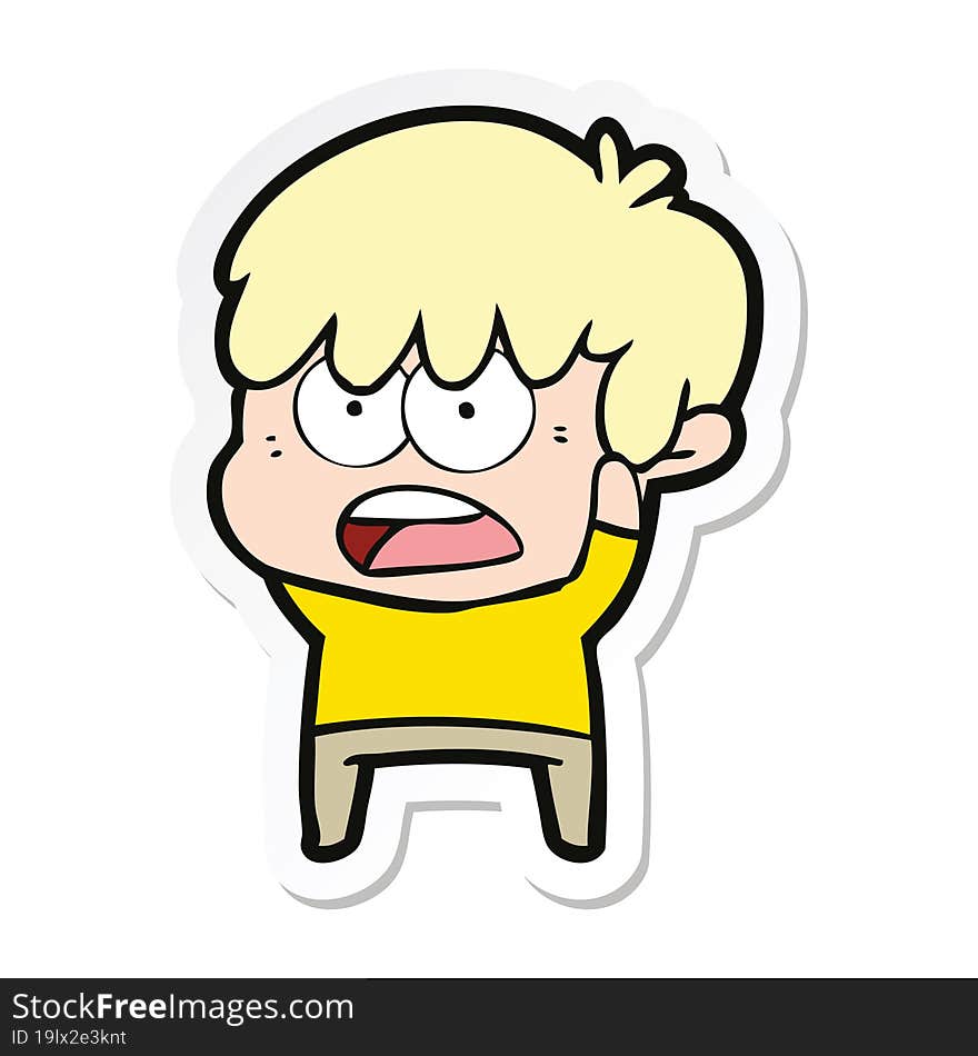 Sticker Of A Worried Cartoon Boy