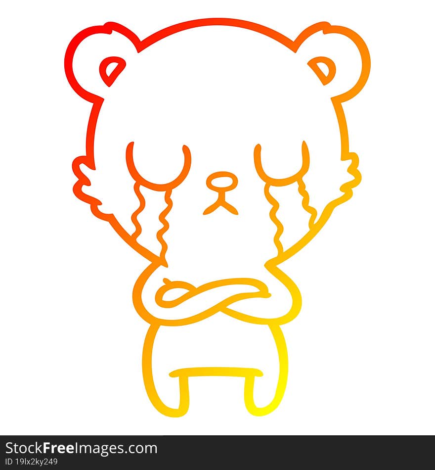 warm gradient line drawing crying cartoon bear