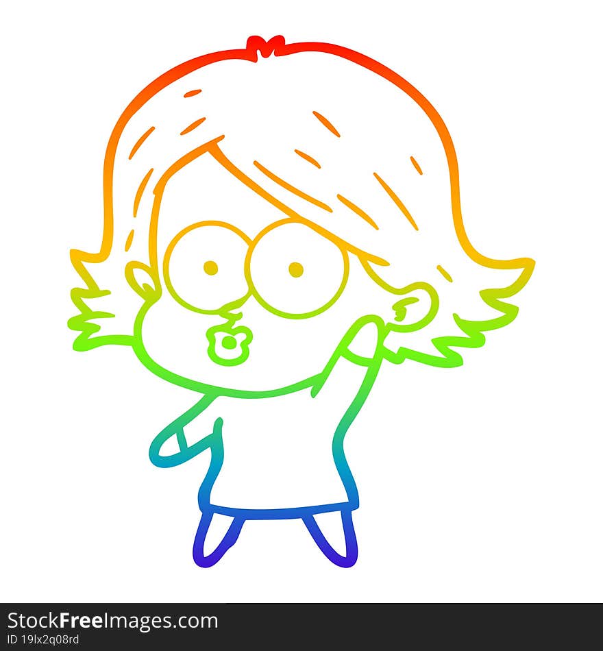 rainbow gradient line drawing cartoon girl pouting