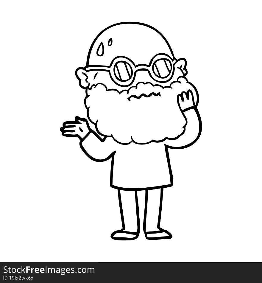 cartoon worried man with beard and sunglasses. cartoon worried man with beard and sunglasses