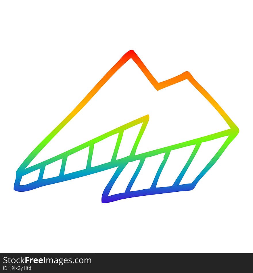 rainbow gradient line drawing of a cartoon lightning bolt