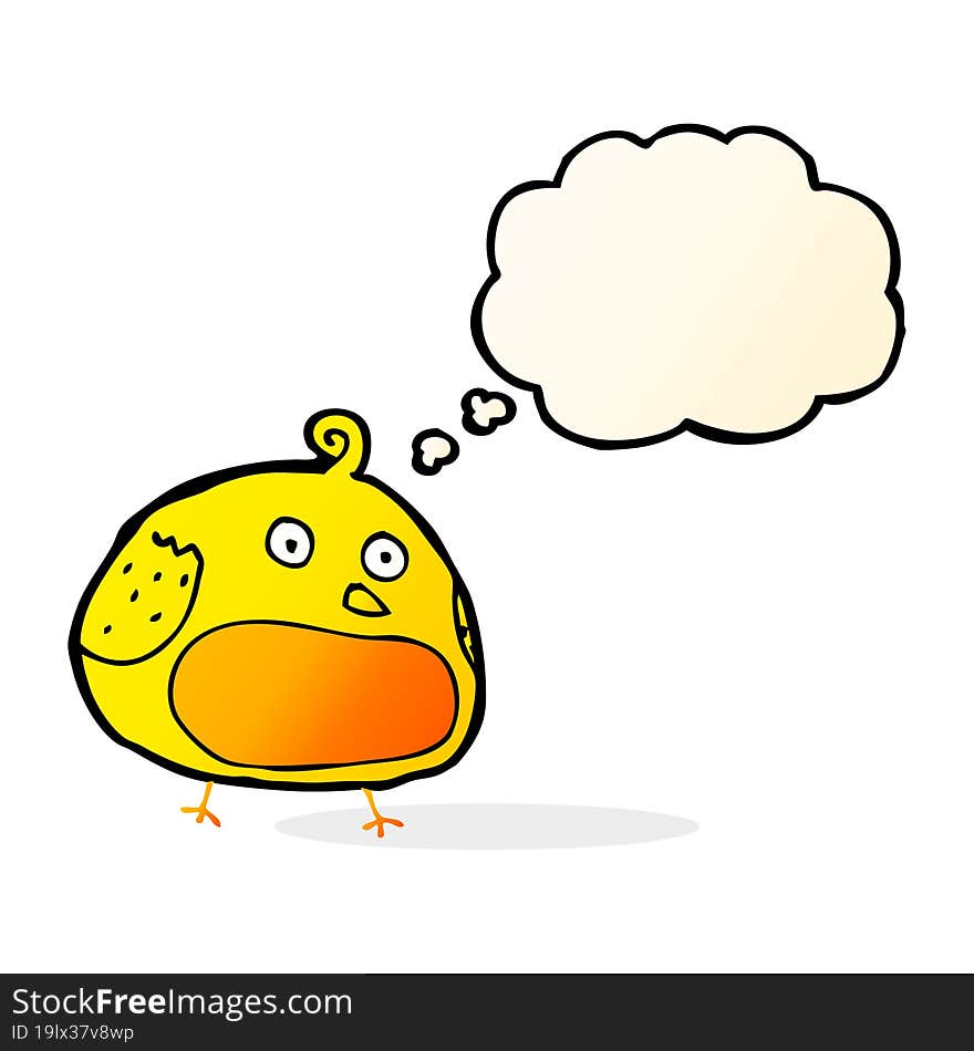 cartoon fat bird with thought bubble