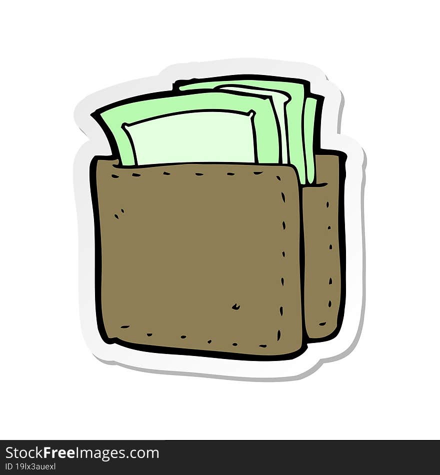 sticker of a cartoon wallet full of cash