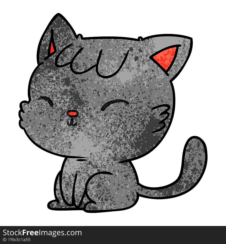 textured cartoon illustration of cute kawaii cat. textured cartoon illustration of cute kawaii cat