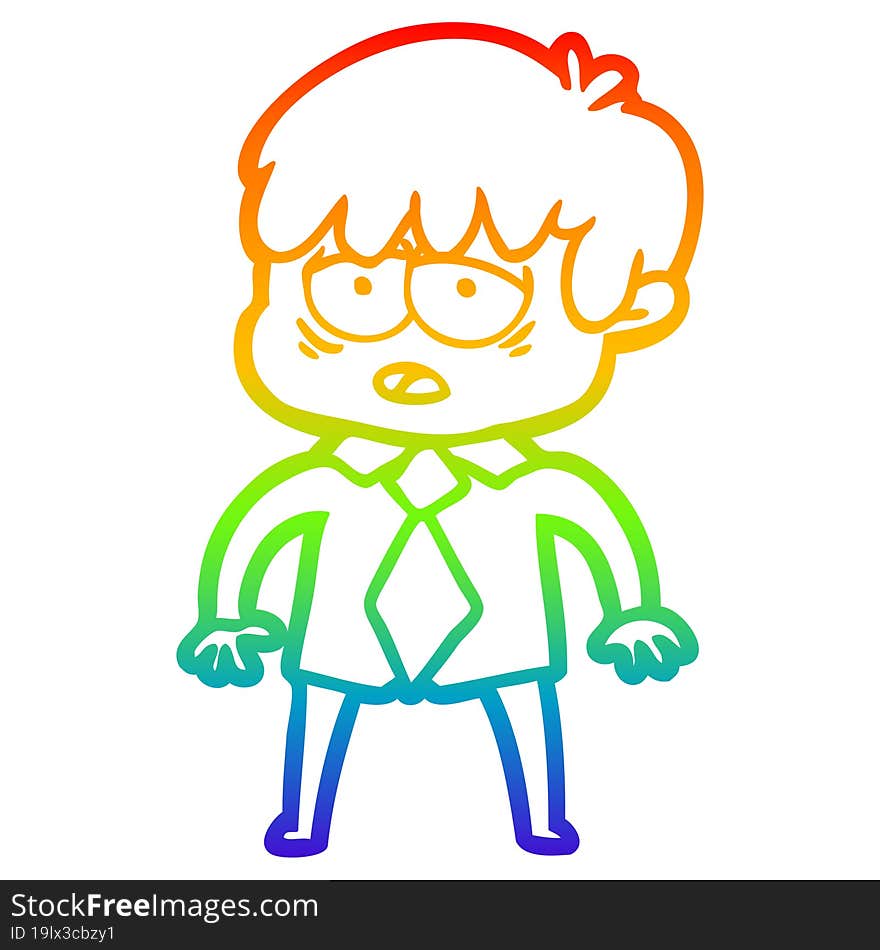 rainbow gradient line drawing cartoon exhausted boy