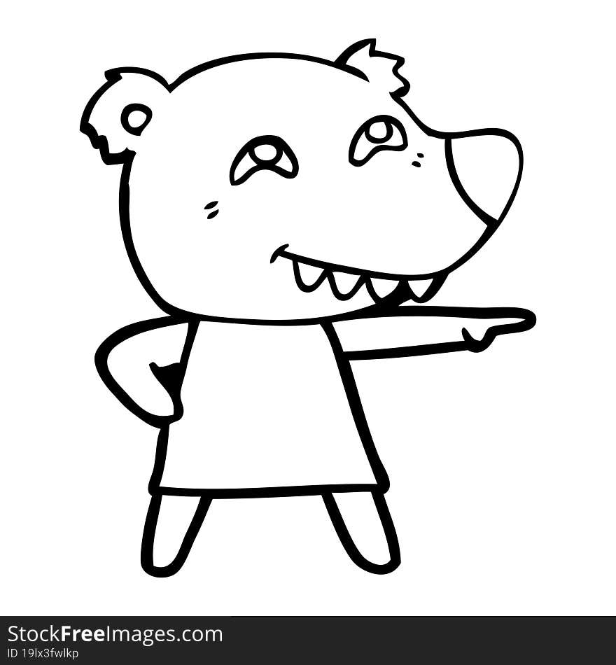 cartoon pointing bear girl showing teeth. cartoon pointing bear girl showing teeth