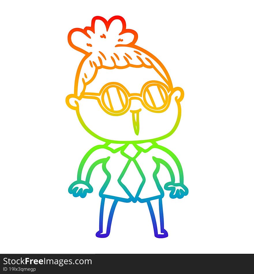 rainbow gradient line drawing of a cartoon woman wearing spectacles