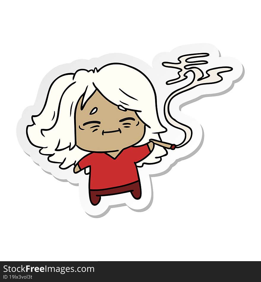 sticker cartoon of cute kawaii old woman