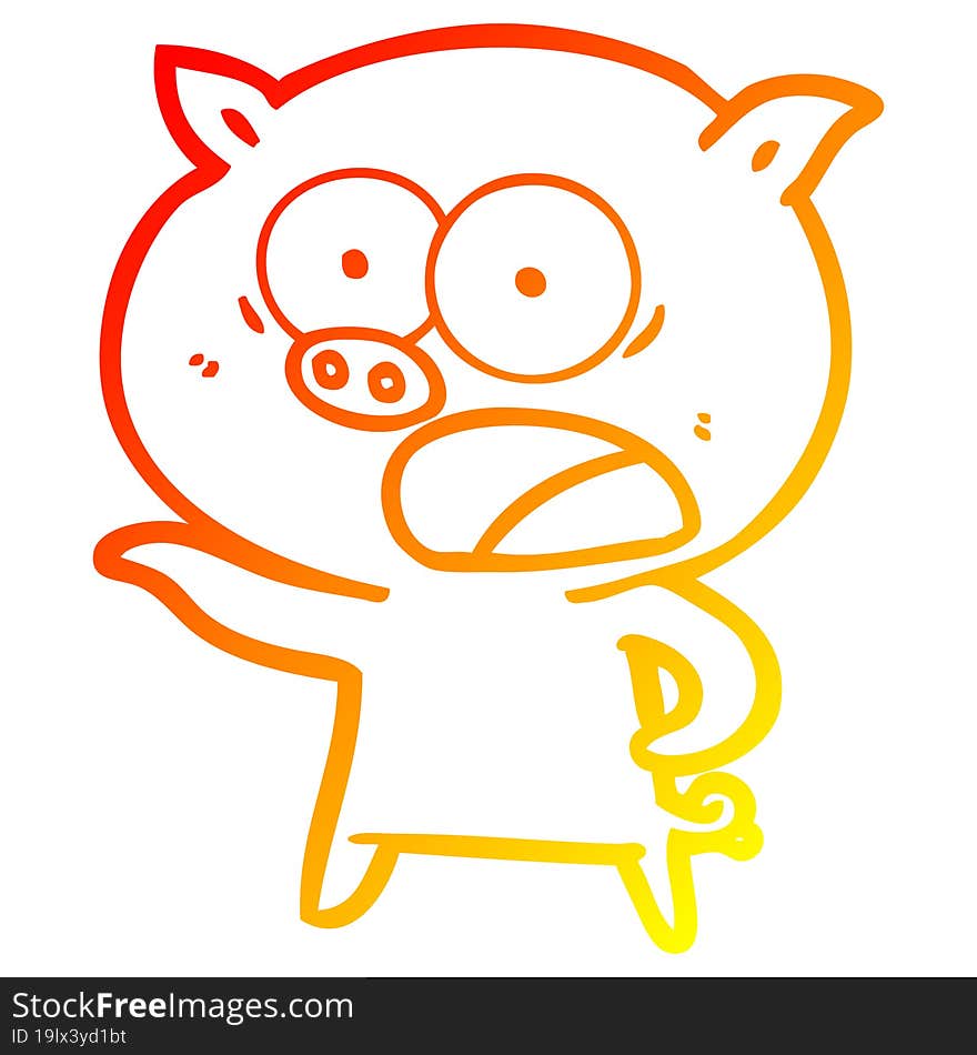 warm gradient line drawing cartoon pig shouting