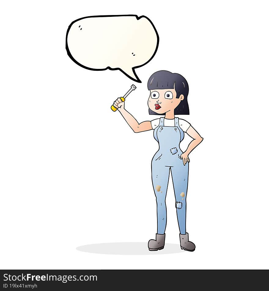 speech bubble cartoon female mechanic