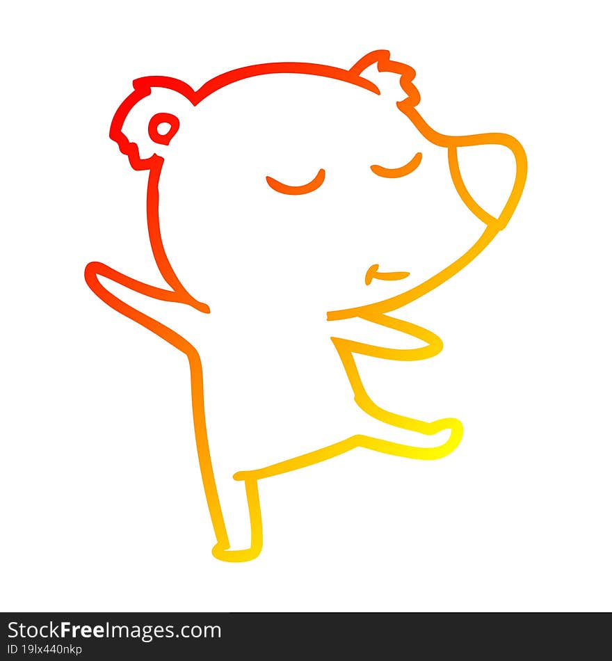 Warm Gradient Line Drawing Happy Cartoon Bear Dancing