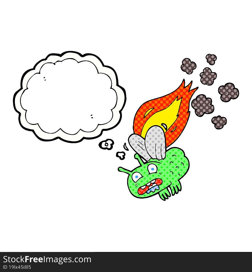 thought bubble cartoon fly crashing and burning