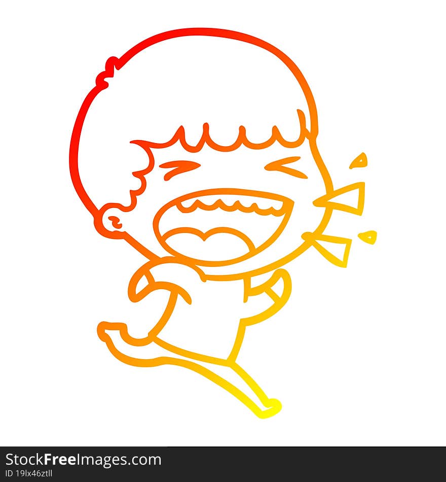 warm gradient line drawing of a cartoon laughing man