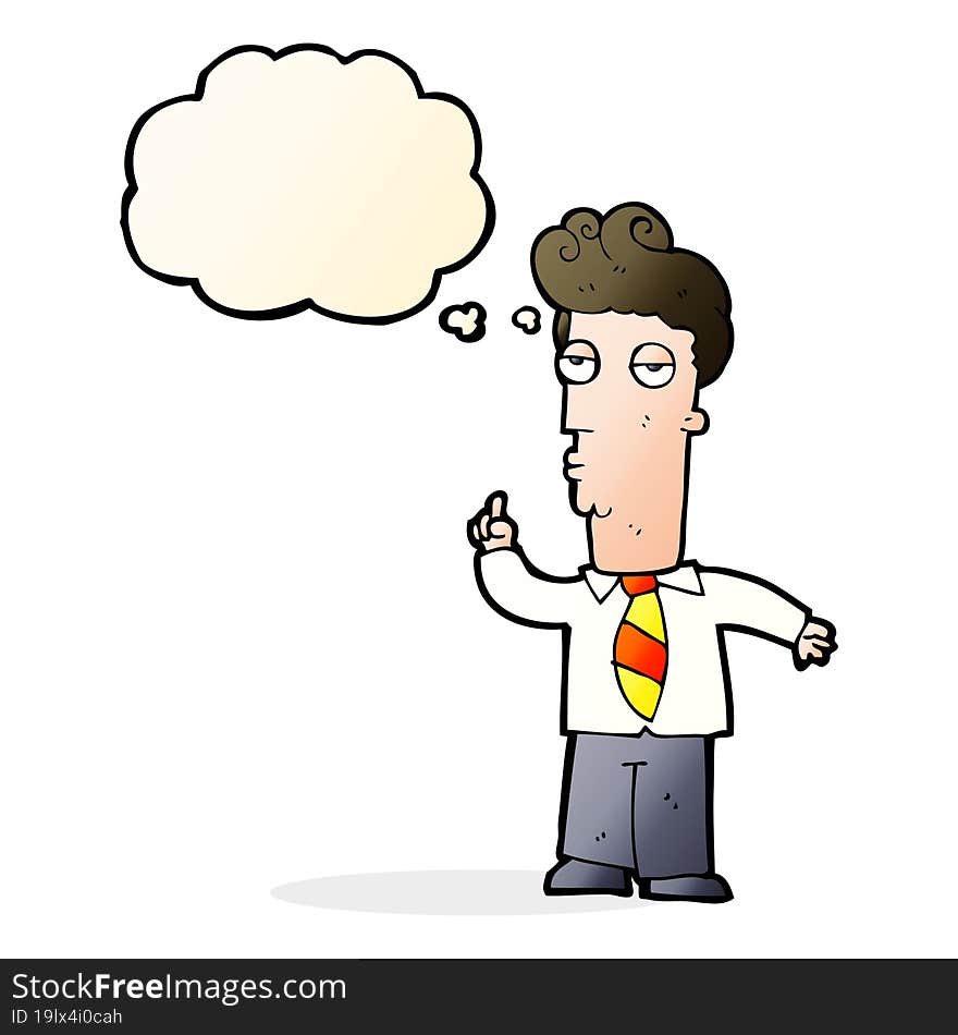 cartoon bored man asking question with thought bubble