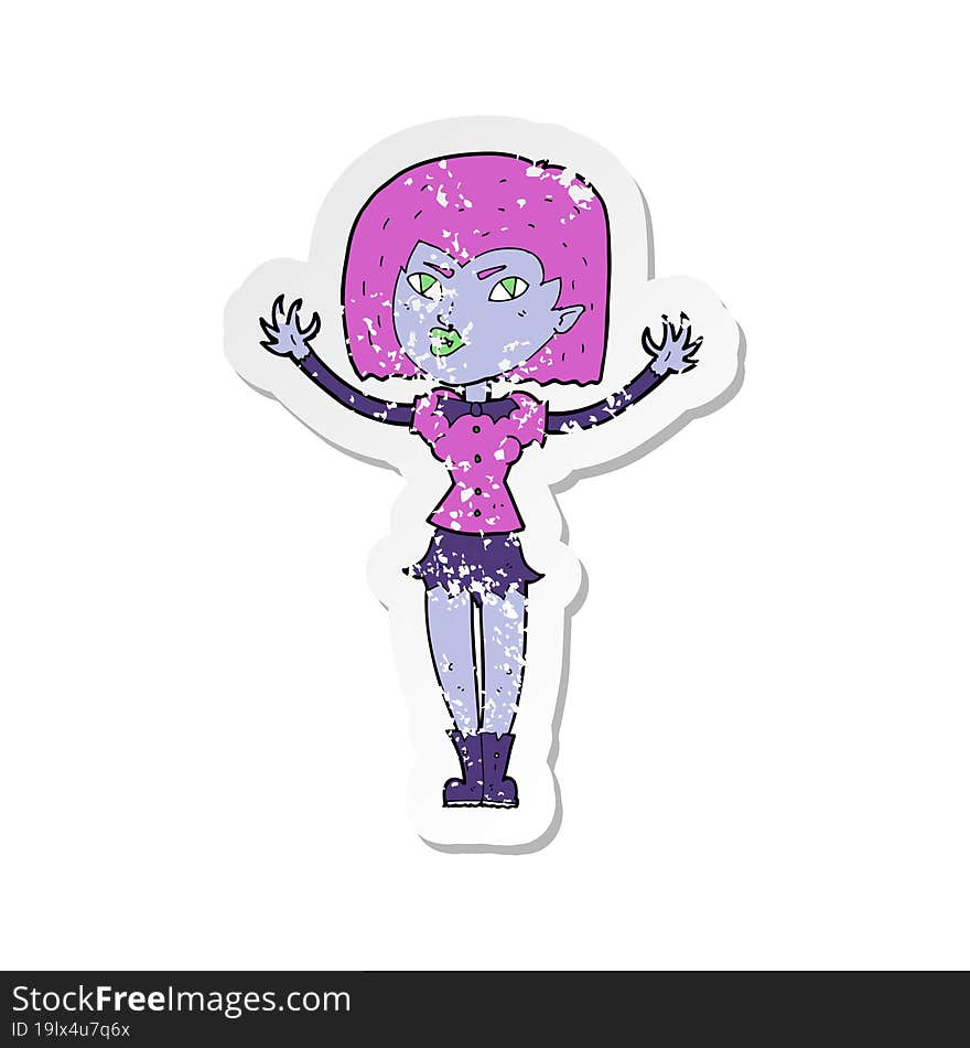 Retro Distressed Sticker Of A Cartoon Vampire Girl