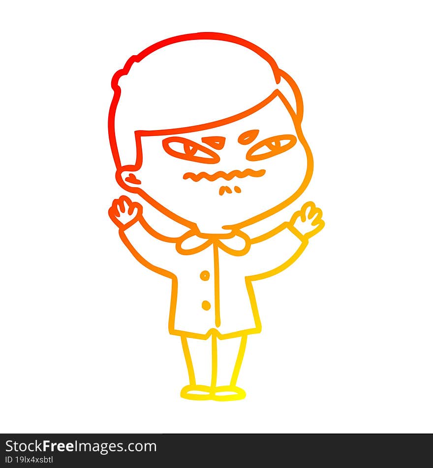 warm gradient line drawing of a cartoon angry man