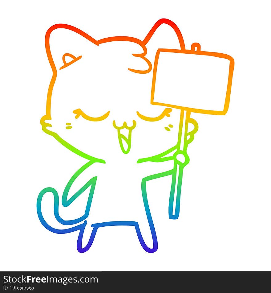 rainbow gradient line drawing of a happy cartoon cat