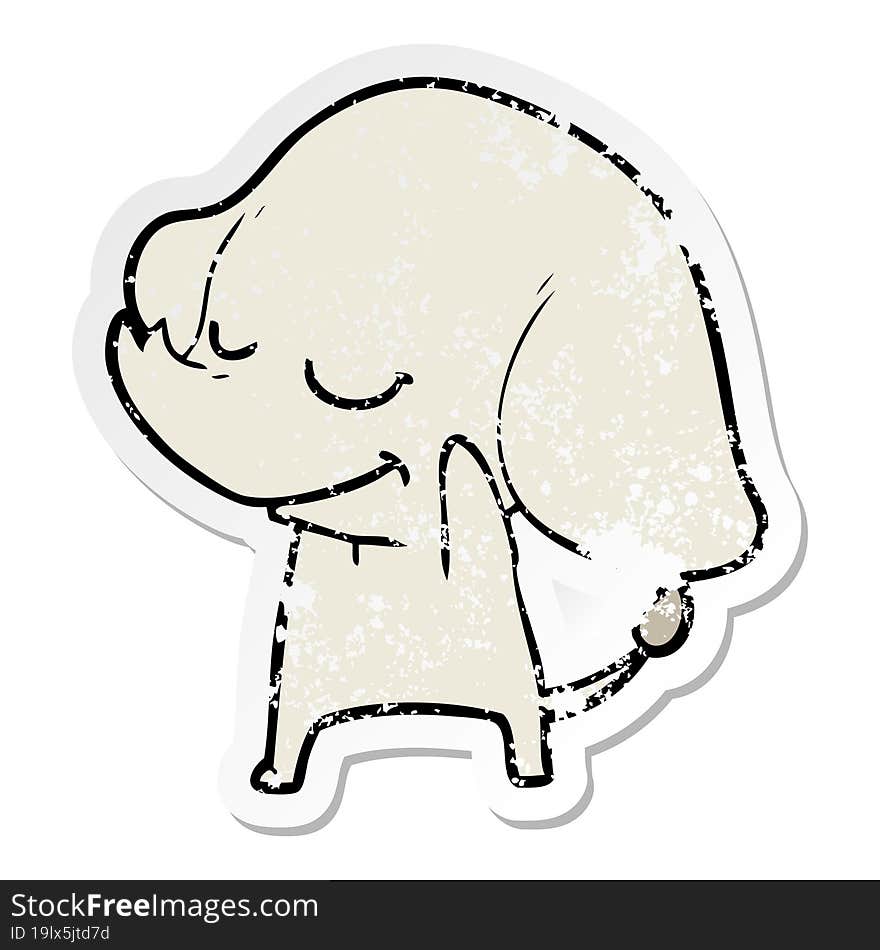 distressed sticker of a cartoon smiling elephant