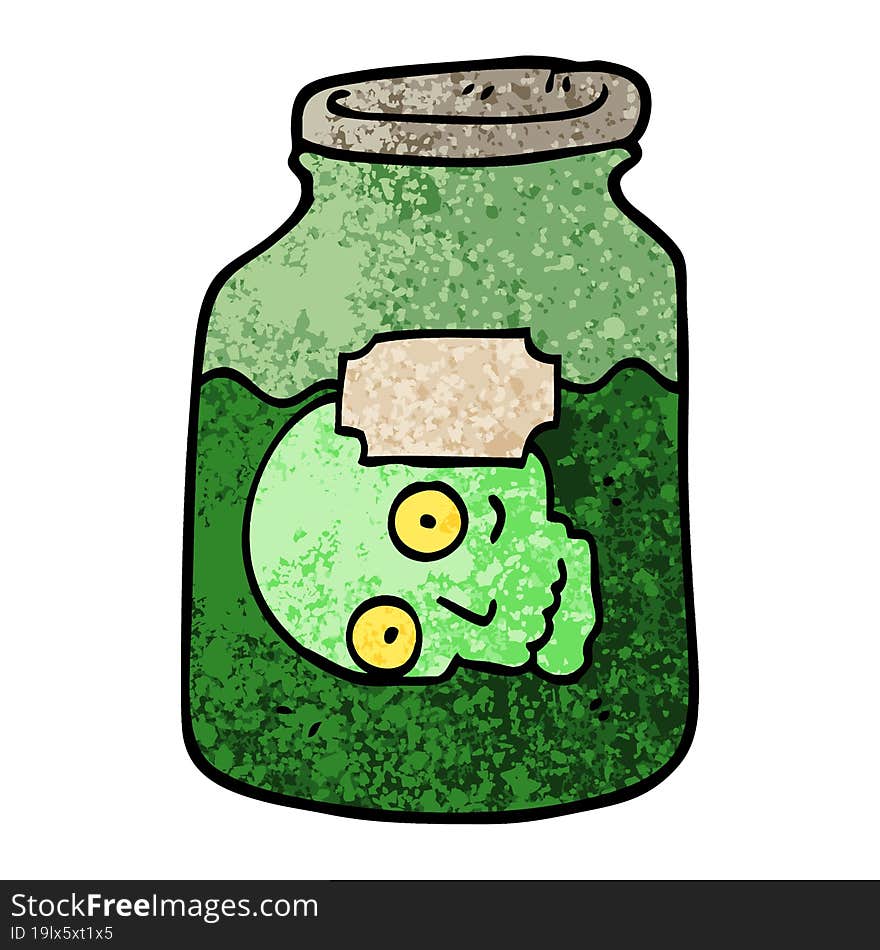 grunge textured illustration cartoon head in jar