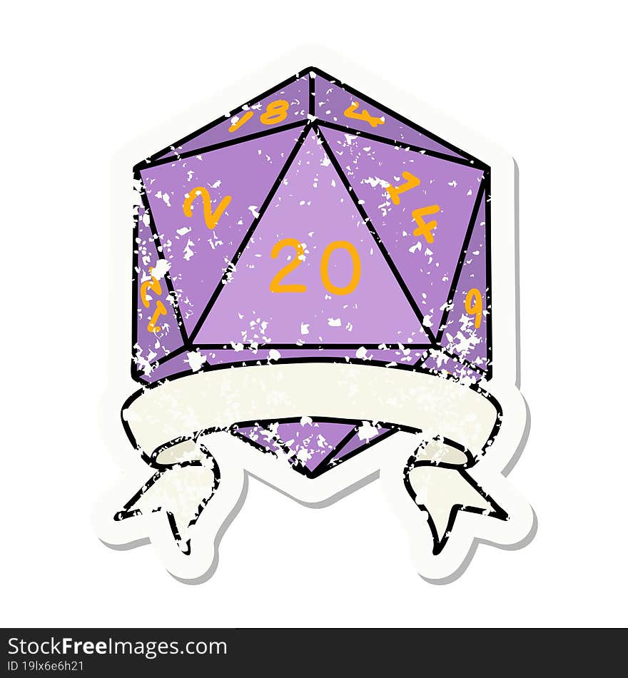 natural 20 critical hit D20 dice roll grunge sticker