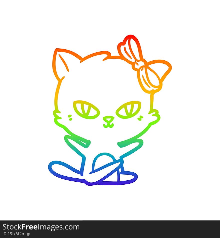 rainbow gradient line drawing of a cute cartoon cat