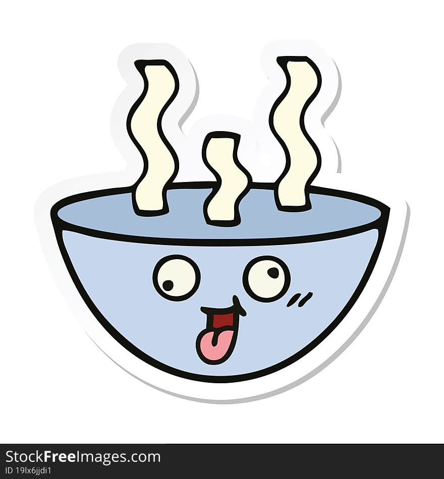 sticker of a cute cartoon bowl of hot soup