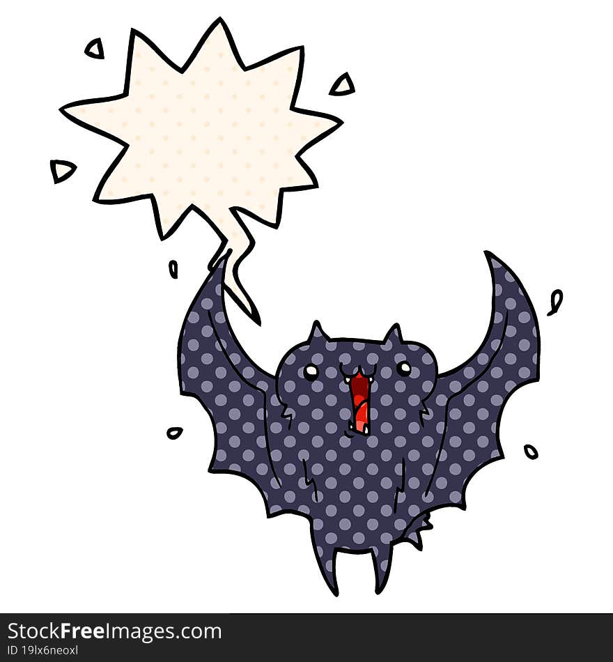 Cartoon Happy Vampire Bat And Speech Bubble In Comic Book Style