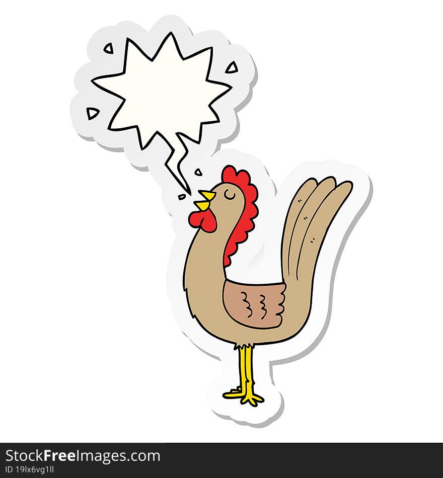 Cartoon Rooster And Speech Bubble Sticker