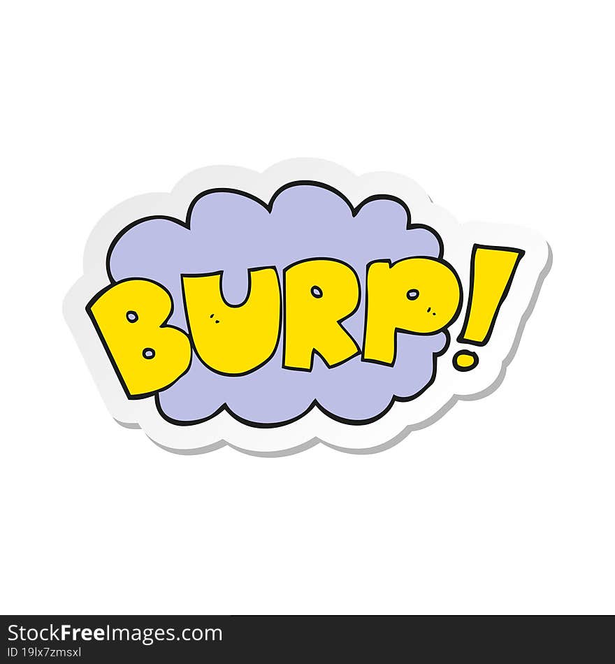 sticker of a cartoon burp text