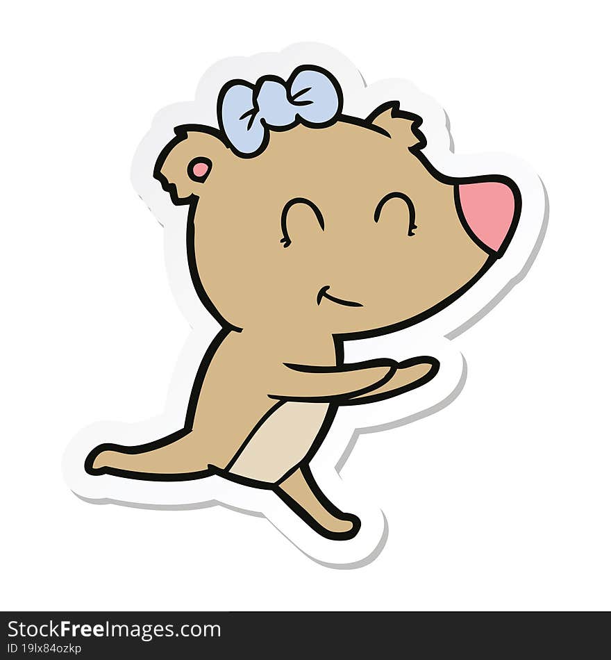 sticker of a running female bear cartoon