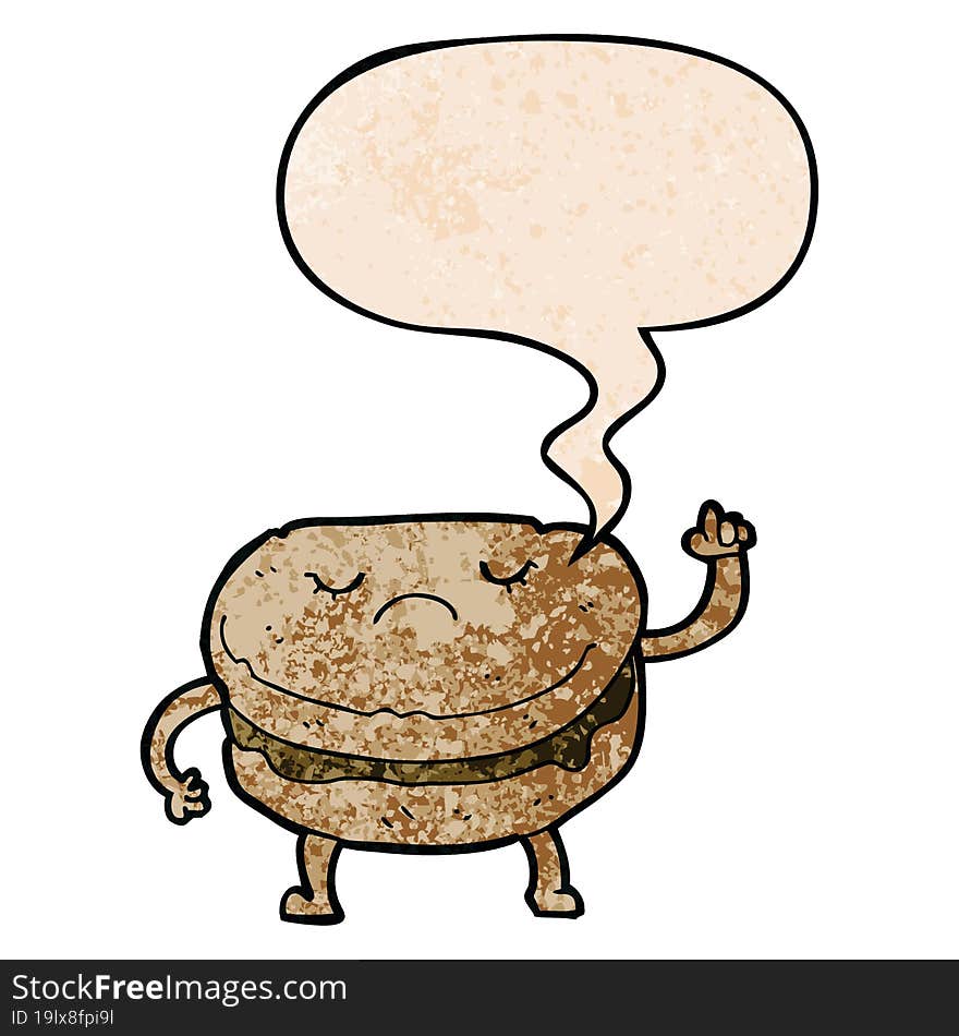 cartoon biscuit and speech bubble in retro texture style